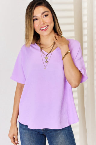 Shop Bright Lavender Zenana Texture Short Sleeve T-Shirt - High-Quality U.S. Made Women’s Fashion with Free & Fast Shipping