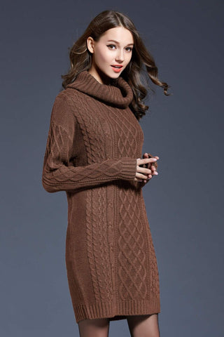 Shop Woven Right Full Size Mixed Knit Cowl Neck Dropped Shoulder Sweater Dress - High-Quality U.S. Made Women’s Fashion with Free & Fast Shipping