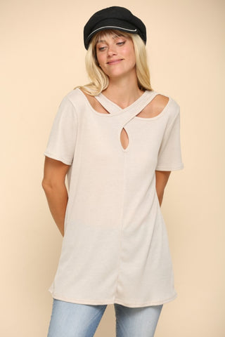 Shop Celeste Full Size Crisscross Cutout Short Sleeve T-Shirt - High-Quality U.S. Made Women’s Fashion with Free & Fast Shipping