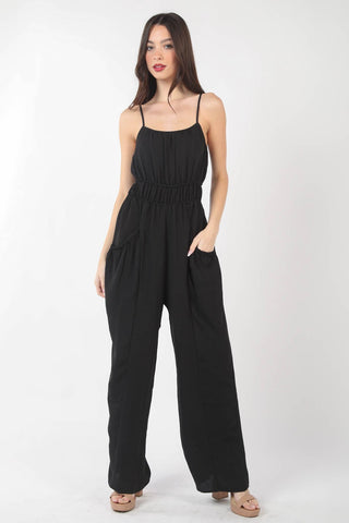 Shop BLACK VERY J Pintuck Detail Woven Sleeveless Jumpsuit - High-Quality U.S. Made Women’s Fashion with Free & Fast Shipping