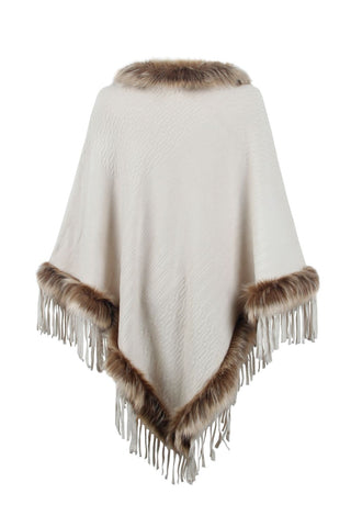 Shop Faux Fur Trim Fringed Poncho - High-Quality U.S. Made Women’s Fashion with Free & Fast Shipping