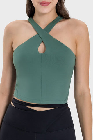 Shop Teal Millennia Crisscross Grecian Neck Active Cami - High-Quality U.S. Made Women’s Fashion with Free & Fast Shipping