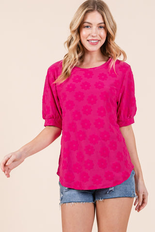 Shop BOMBOM Textured Floral Pattern Top - High-Quality U.S. Made Women’s Fashion with Free & Fast Shipping