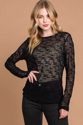 Shop Black Culture Code Full Size Round Neck Mesh Perspective Top - High-Quality U.S. Made Women’s Fashion with Free & Fast Shipping