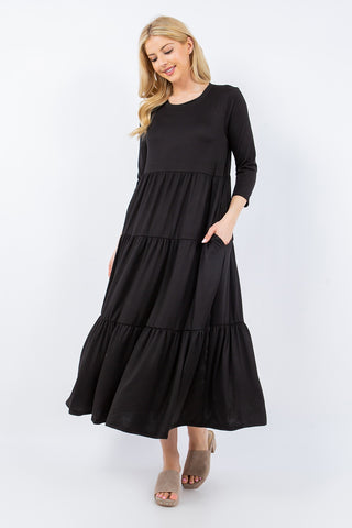 Shop Celeste Full Size Tiered Midi Dress with Pockets - High-Quality U.S. Made Women’s Fashion with Free & Fast Shipping