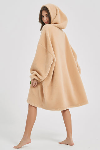 Shop Lantern Sleeve Oversized Hooded Fuzzy Lounge Dress - High-Quality U.S. Made Women’s Fashion with Free Fast Shipping