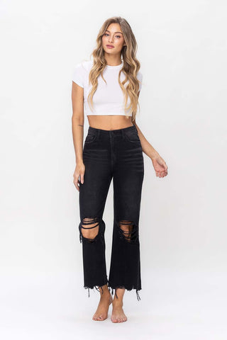 Shop Vervet by Flying Monkey Vintage Ultra High Waist Distressed Crop Flare Jeans - High-Quality U.S. Made Women’s Fashion with Free & Fast Shipping