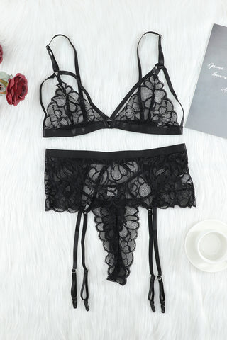 Shop Strappy Three-Piece Lace Lingerie Set - High-Quality U.S. Made Women’s Fashion with Free Fast Shipping