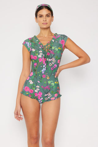 Shop Marina West Swim Bring Me Flowers V-Neck One Piece Swimsuit In Sage - High-Quality U.S. Made Women’s Fashion with Free Fast Shipping