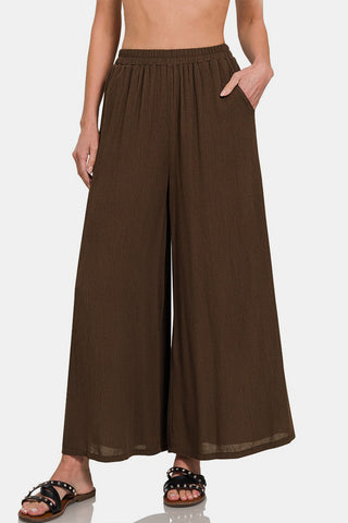 Shop Zenana Woven Wide Leg Pants With Pockets - High-Quality U.S. Made Women’s Fashion with Free & Fast Shipping