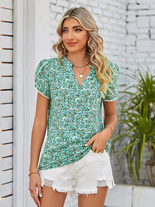 Shop Floral Notched Neck Blouse - High-Quality U.S. Made Women’s Fashion with Free & Fast Shipping