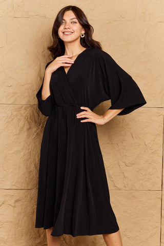 Shop OneTheLand Make Your Move Solid Surplice Midi Dress - High-Quality U.S. Made Women’s Fashion with Free & Fast Shipping