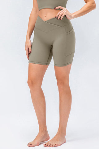 Shop Tan Slim Fit V-Waistband Sports Shorts - High-Quality U.S. Made Women’s Fashion with Free & Fast Shipping