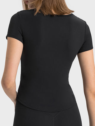 Shop Millennia Notched Short Sleeve Active T-Shirt - High-Quality U.S. Made Women’s Fashion with Free & Fast Shipping