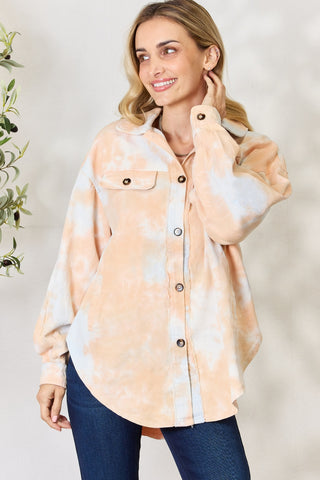 Shop Denim Rust Multi BiBi Tie Dye Button Down Long Sleeve Shirt - High-Quality U.S. Made Women’s Fashion with Free & Fast Shipping