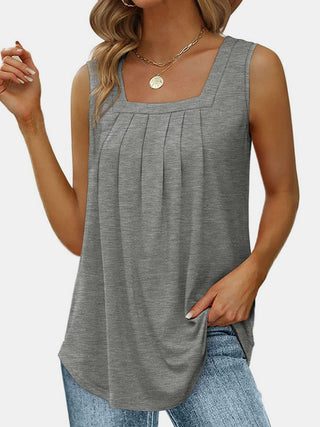 Shop Ruched Square Neck Tank - High-Quality U.S. Made Women’s Fashion with Free & Fast Shipping