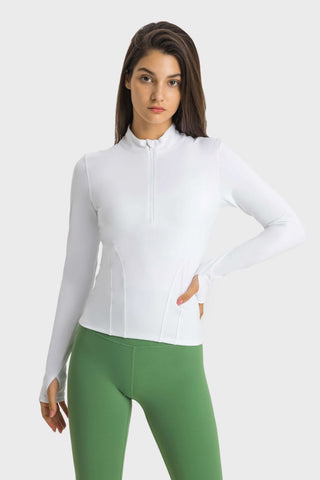 Shop Millennia Half Zip Thumbhole Sleeve Sports Top - High-Quality U.S. Made Women’s Fashion with Free & Fast Shipping