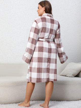 Shop Plus Size Plaid Tie Front Robe with Pockets - High-Quality U.S. Made Women’s Fashion with Free Fast Shipping