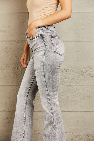 Shop BAYEAS High Waisted Acid Wash Flare Jeans - High-Quality U.S. Made Women’s Fashion with Free & Fast Shipping