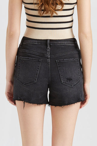 Shop BAYEAS Stepped Waist Raw Hem Denim Shorts - High-Quality U.S. Made Women’s Fashion with Free & Fast Shipping