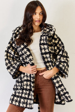 Shop J.NNA Fuzzy Plaid Waist Tie Hooded Robe Cardigan - High-Quality U.S. Made Women’s Fashion with Free Fast Shipping