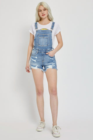 Shop RISEN Distressed Raw Hem Denim Overalls - High-Quality U.S. Made Women’s Fashion with Free Fast Shipping