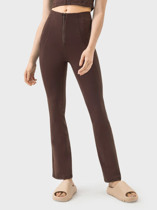 Shop Chocolate Zipper Detail High Waist Active Pants - High-Quality U.S. Made Women’s Fashion with Free & Fast Shipping