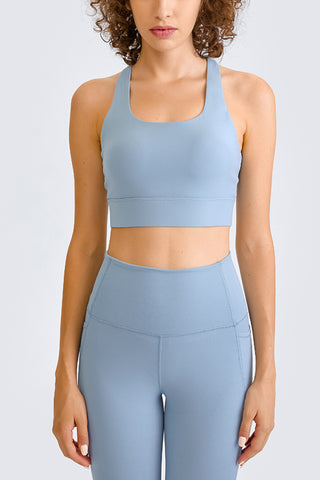 Shop Blue Millennia Cross Back Yoga Crop Top - High-Quality U.S. Made Women’s Fashion with Free & Fast Shipping