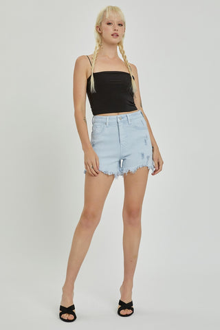 Shop RISEN Full Size High Rise Distressed Detail Denim Shorts - High-Quality U.S. Made Women’s Fashion with Free & Fast Shipping