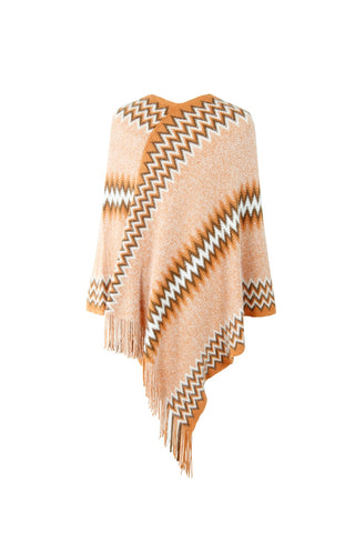 Shop Fringe Hem Striped Cape Sleeve Poncho - High-Quality U.S. Made Women’s Fashion with Free Fast Shipping