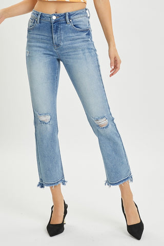 Shop RISEN Full Size High Rise Distressed Cropped Straight Jeans - High-Quality U.S. Made Women’s Fashion with Free Fast Shipping