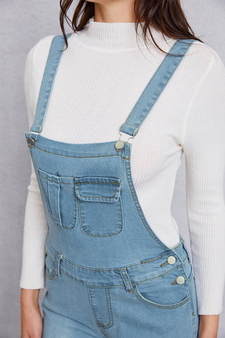 Shop Distressed Washed Denim Overalls with Pockets - High-Quality U.S. Made Women’s Fashion with Free & Fast Shipping