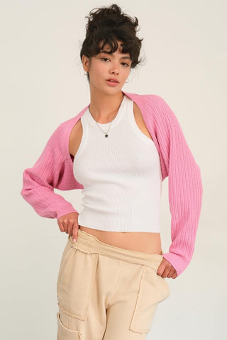 Shop Rose Pink HYFVE Ribbed Knit Bolero Cardigan - High-Quality U.S. Made Women’s Fashion with Free & Fast Shipping