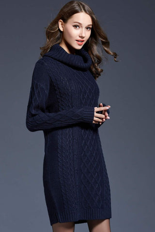 Shop Woven Right Full Size Mixed Knit Cowl Neck Dropped Shoulder Sweater Dress - High-Quality U.S. Made Women’s Fashion with Free & Fast Shipping