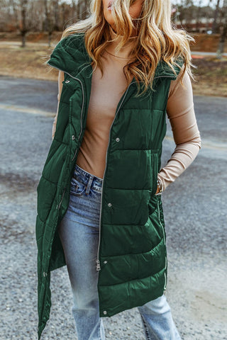 Shop Longline Hooded Sleeveless Puffer Vest - High-Quality U.S. Made Women’s Fashion with Free Fast Shipping