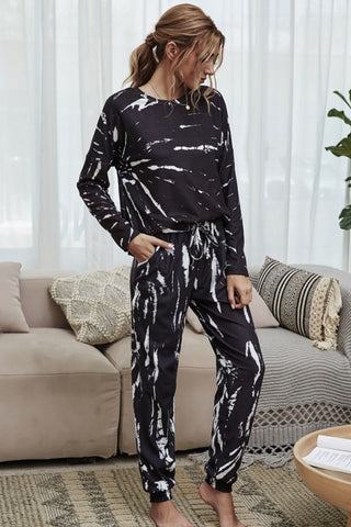 Shop Tie-Dye Round Neck Top and Drawstring Waist Joggers Lounge Set - High-Quality U.S. Made Women’s Fashion with Free Fast Shipping