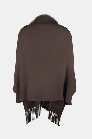 Shop Fringe Open Front Long Sleeve Poncho - High-Quality U.S. Made Women’s Fashion with Free Fast Shipping