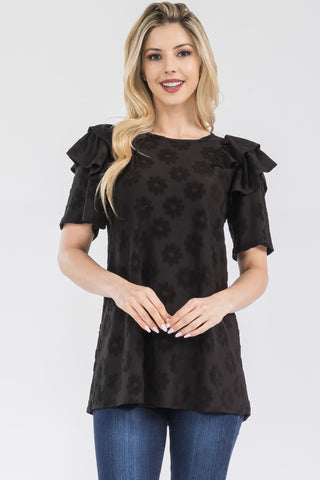 Shop Celeste Full Size Ruffle Layered Short Sleeve Daisy Floral Top - High-Quality U.S. Made Women’s Fashion with Free & Fast Shipping