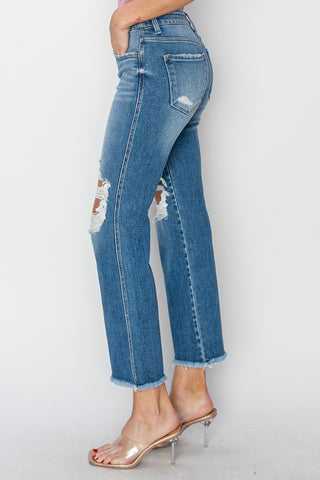 Shop RISEN Mid Rise Distressed Cropped Flare Jeans - High-Quality U.S. Made Women’s Fashion with Free & Fast Shipping