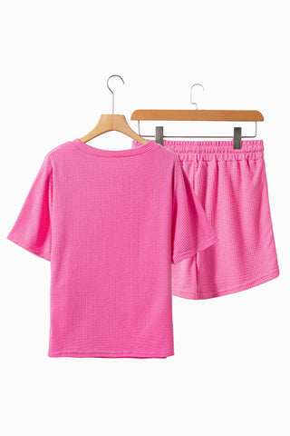 Shop Waffle-Knit Round Neck Top and Shorts Set - High-Quality U.S. Made Women’s Fashion with Free & Fast Shipping