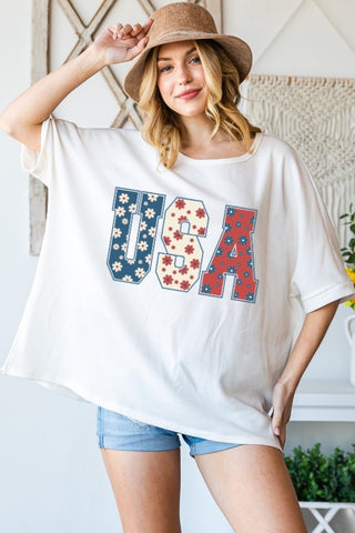 Shop Cream Floral Usa HOPELY USA Round Neck Half Sleeve T-Shirt - High-Quality U.S. Made Women’s Fashion with Free & Fast Shipping