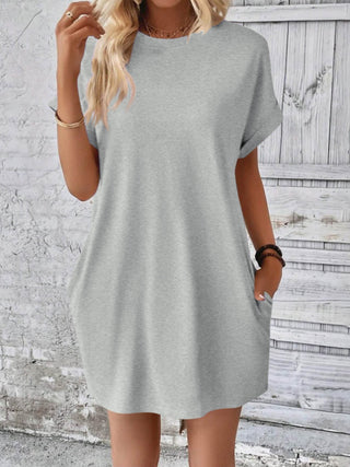 Shop Round Neck Short Sleeve Mini Dress - High-Quality U.S. Made Women’s Fashion with Free & Fast Shipping