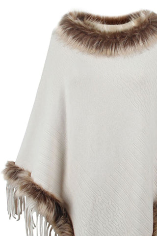 Shop Faux Fur Trim Fringed Poncho - High-Quality U.S. Made Women’s Fashion with Free & Fast Shipping