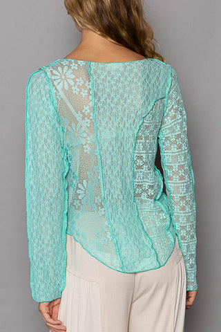 Shop POL Exposed Seam Long Sleeve Lace Knit Top - High-Quality U.S. Made Women’s Fashion with Free & Fast Shipping