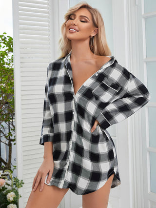 Shop Plaid Lapel Collar Shirt Dress - High-Quality U.S. Made Women’s Fashion with Free Fast Shipping