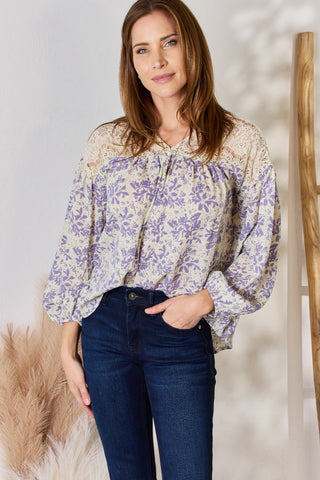 Shop LILAC Hailey & Co Full Size Lace Detail Printed Blouse - High-Quality U.S. Made Women’s Fashion with Free & Fast Shipping