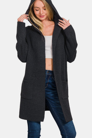 Shop Zenana Hooded Open Front Sweater Cardigan - High-Quality U.S. Made Women’s Fashion with Free & Fast Shipping