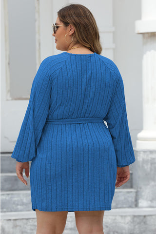 Shop Plus Size Ribbed Tie Front Long Sleeve Sweater Dress - High-Quality U.S. Made Women’s Fashion with Free & Fast Shipping