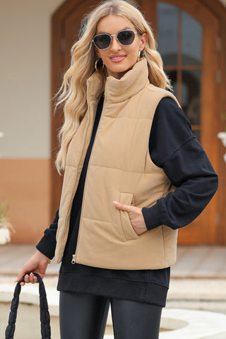 Shop Pocketed Zip Up Turtleneck Vest Coat - High-Quality U.S. Made Women’s Fashion with Free Fast Shipping