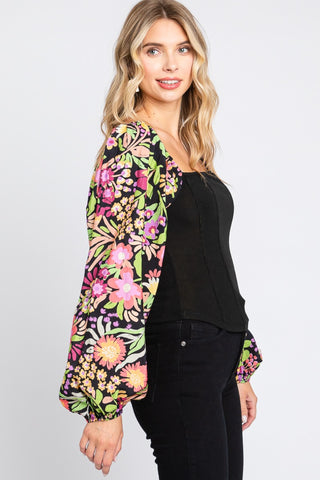 Shop ODDI Full Size Floral Balloon Sleeve Blouse - High-Quality U.S. Made Women’s Fashion with Free & Fast Shipping